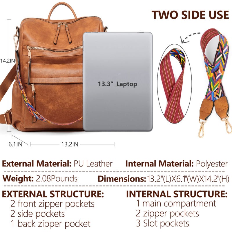 Dora & Liz Womens Backpack Purse Leather Fashion Travel Backpack Purse for Women Designer Ladies Shoulder Bags - Image 3